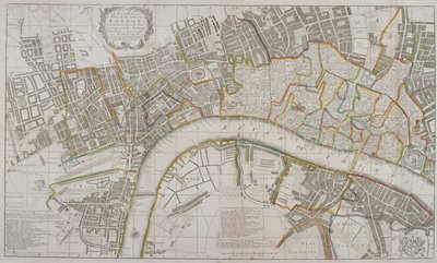 Mapa Westminster, City of London, Southwark i okolic, 1739 autorstwa Sutton Nicholls
