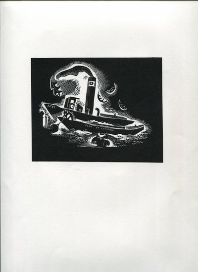 Thames Boat (druk blokowy linii) autorstwa Suzanne Cooper