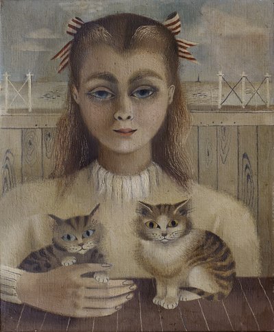 Dziewczyna-Kot (olej na płótnie) autorstwa Suzanne Cooper