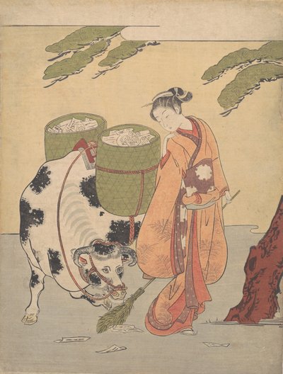 Kobieta zamiatająca listy miłosne, 1725-1770., 1725-1770. autorstwa Suzuki Harunobu