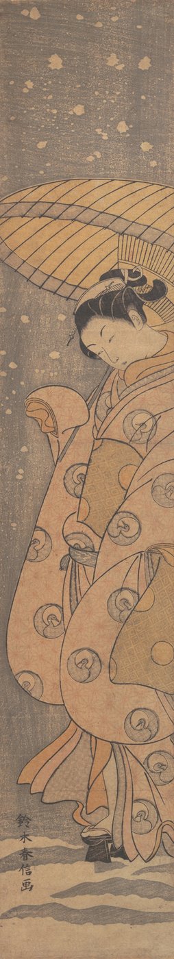 Piękność pod parasolem w śniegu, ca. 1770 r., ok. 1770 r. 1770. autorstwa Suzuki Harunobu