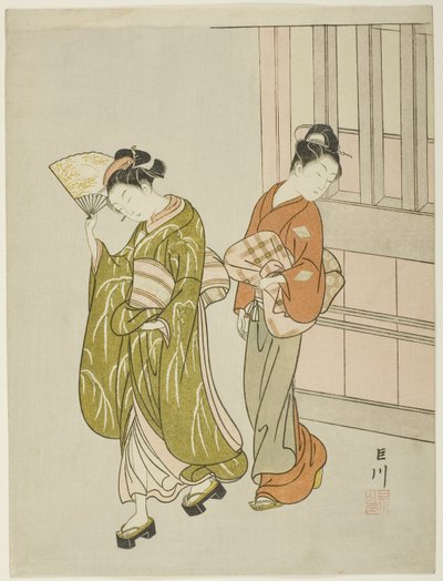 Oczyszczająca bryza z wachlarza (Ogi no seiran), z serii „Osiem widoków salonu (Zashiki hakkei)” autorstwa Suzuki Harunobu