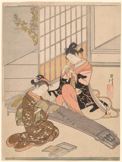 Zstępujące gęsi z mostów Koto (Kotoji no rakugan), z serii „Osiem widoków salonu (Zashiki hakkei)” autorstwa Suzuki Harunobu