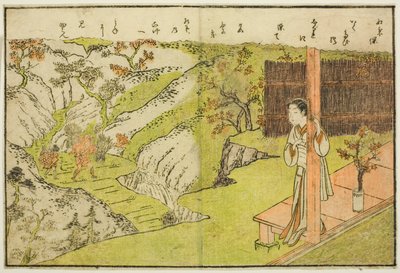 Dwustronicowa ilustracja z tom. 1 z „Picture Book of Spring Brocades (Ehon haru no nishiki)” autorstwa Suzuki Harunobu