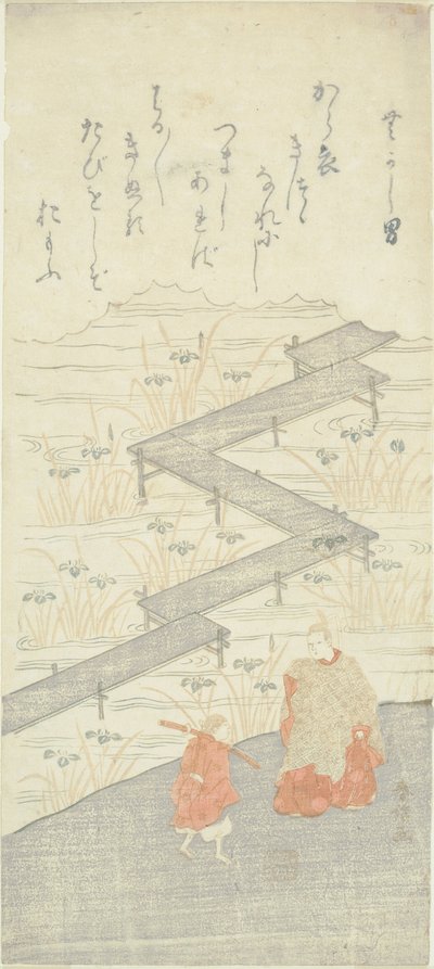 Most ośmioplatformowy (Yatsuhashi), z „Opowieści o Iseiu (Ise Monogatari)” autorstwa Suzuki Harunobu