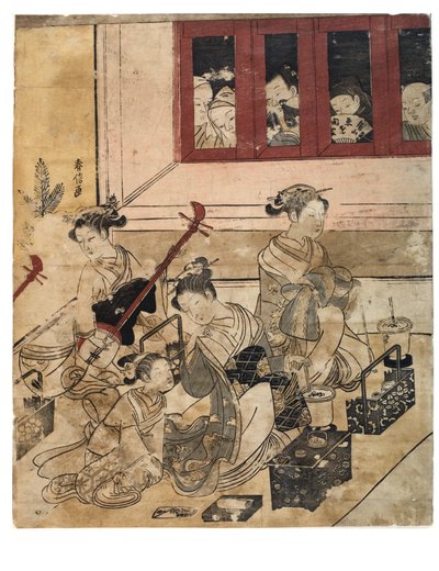 Cztery dziewczyny Yoshiwary w pokoju autorstwa Suzuki Harunobu