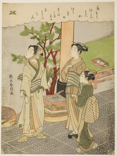 Uwolnienie schwytanego ptaka autorstwa Suzuki Harunobu