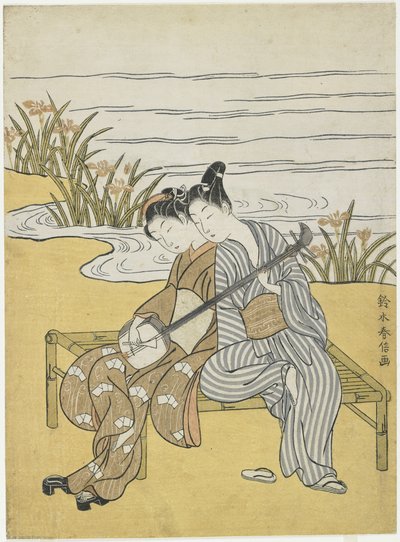 Kochankowie bawiący się tym samym Shamisenem jako mitate cesarza Xuanzonga i Yang Guifei, ok. 1930 r. 1767 autorstwa Suzuki Harunobu