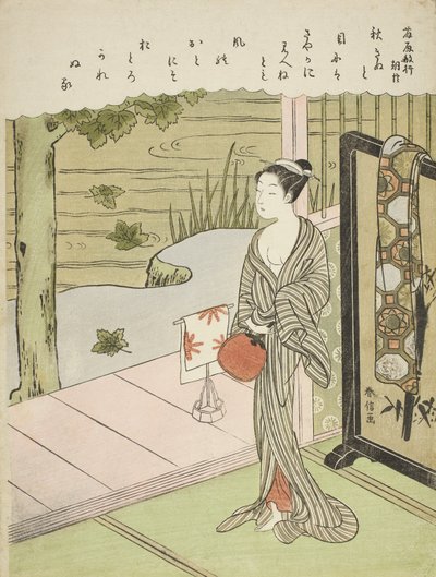 Poemat Fujiwara no Toshiyuki, z serii bez tytułu Thirty-Six Immortal Poets, c.1767-68 autorstwa Suzuki Harunobu