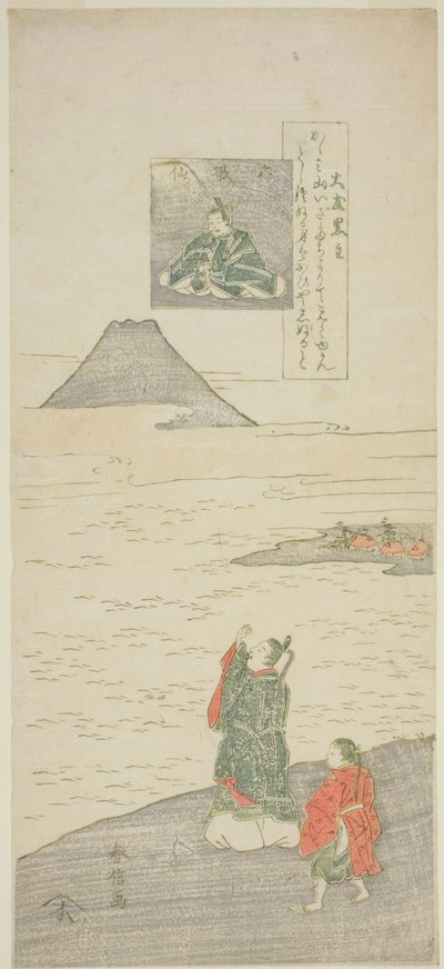 Wiersz Otomo no Kuronushi z serii „Sześciu słynnych poetów (Rokkasen)” autorstwa Suzuki Harunobu