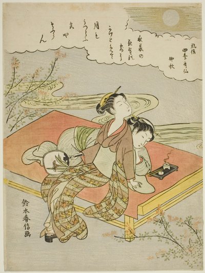 Ósmy miesiąc (Chushu), z serii „Popularne wersje nieśmiertelnych poetów w czterech porach roku (Fuzoku shiki kasen)” autorstwa Suzuki Harunobu