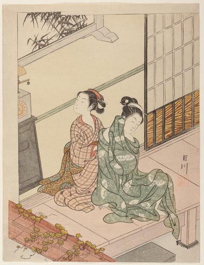 Wieczorny Dzwon Zegara (Tokei no bansho) z serii „Osiem widoków salonu (Zashiki hakkei)” autorstwa Suzuki Harunobu