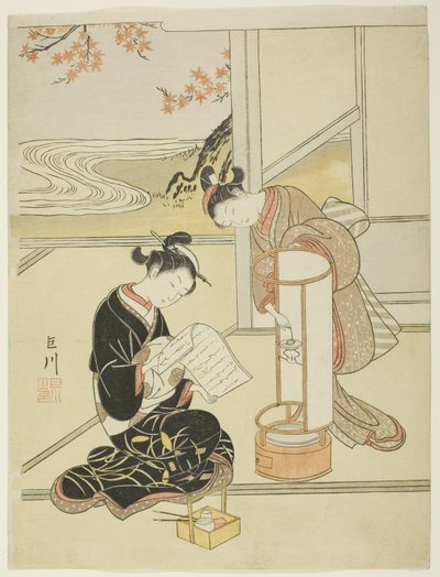 Wieczorna poświata lampy (Andon no sekisho), z serii „Osiem widoków salonu (Zashiki hakkei)” autorstwa Suzuki Harunobu