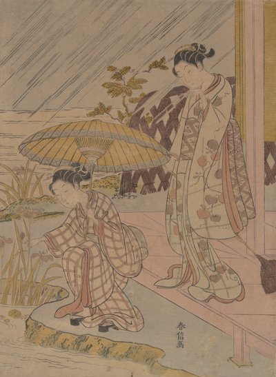 Oglądanie tęczówki w deszczu, 1764-70., 1764-70. autorstwa Suzuki Harunobu