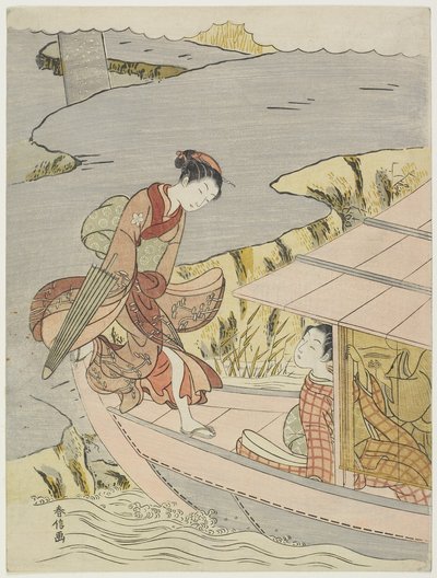 Kobieta wsiadająca do łodzi, ok. 1767 autorstwa Suzuki Harunobu