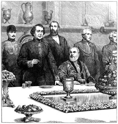 Lord Beaconsfield na bankiecie w Guildhall, koniec XIX wieku, 1900 autorstwa Swain