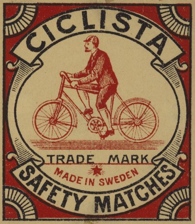 Etykieta na zapałki bezpieczeństwa Ciclista autorstwa Swedish School