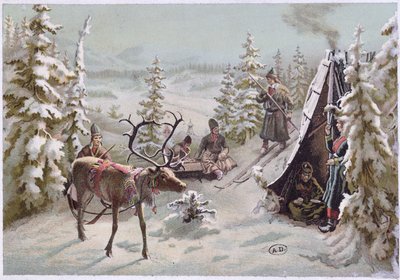 Północna Szwecja: jesienna migracja w Laponii wokół Lulei, koniec XIX wieku (kolorowa lito) autorstwa Swedish School