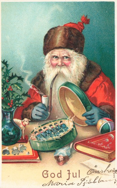 Szwedzka kartka świąteczna (kolorowa litografia) autorstwa Swedish School