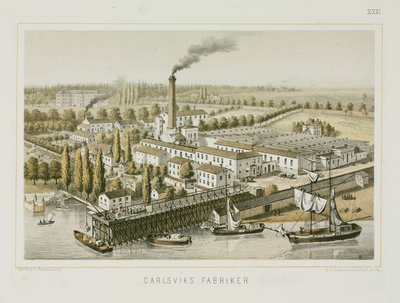Fabryka tekstyliów, Carlsviks, Sztokholm, Szwecja, ok. 1840 (kolor lito) autorstwa Swedish School
