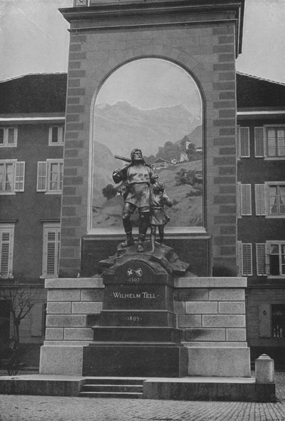 Altdorf, Statua Guillaume Tella (zdjęcie czarno-białe) autorstwa Swiss Photographer