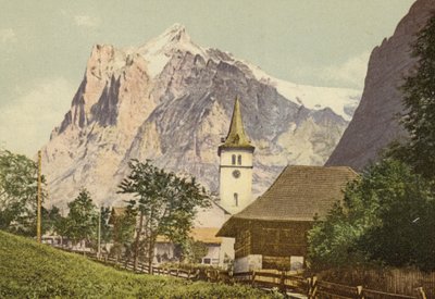 Oberland Berneński: Grindelwald z kościołem (kolorowe zdjęcie) autorstwa Swiss Photographer