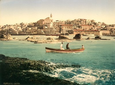 Port w Jaffie z miastem w tle, ok.1880-1900 (fotochrom) autorstwa Swiss Photographer
