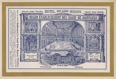 Reklama dla Grand Etablissement Des Bains De Montreux (grawerowanie) autorstwa Swiss School