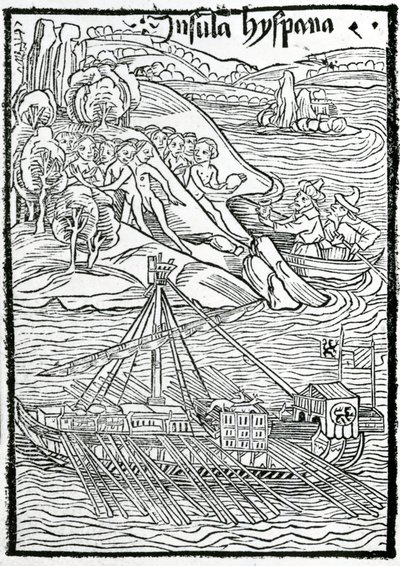 Przybycie Columbus Caravel na wyspę Hispaniola autorstwa Swiss School