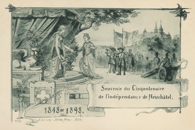 Pięćdziesiąta rocznica ogłoszenia się przez Neuchatel republiką w ramach Konfederacji Szwajcarskiej w 1848 roku (lito) autorstwa Swiss School