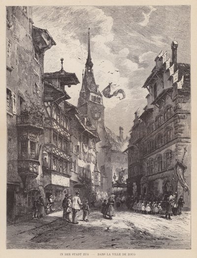 W mieście Zug, Dans la Ville de Zoug (grafika) autorstwa Swiss School