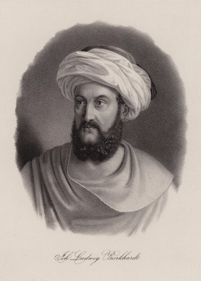 Johann Ludwig Burckhardt, szwajcarski podróżnik i geograf (grafika) autorstwa Swiss School