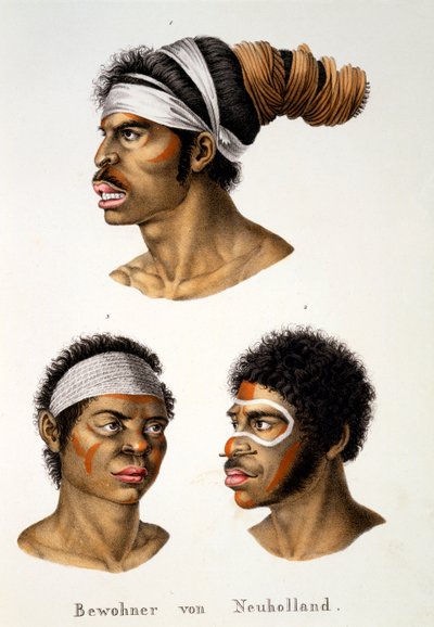 Rdzenni mieszkańcy Nowej Holandii (Australia), ze Studium etnologicznego różnych typów rasowych z różnych kontynentów, autorstwa C.I. Brodtmann, 1824 autorstwa Swiss School