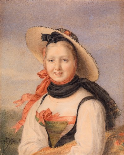 Portret dziewczyny (wc na papierze) autorstwa Swiss School