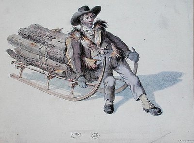 Sledger z powiatu berneńskiego, pocz. XIX w. (kolororyt) autorstwa Swiss School