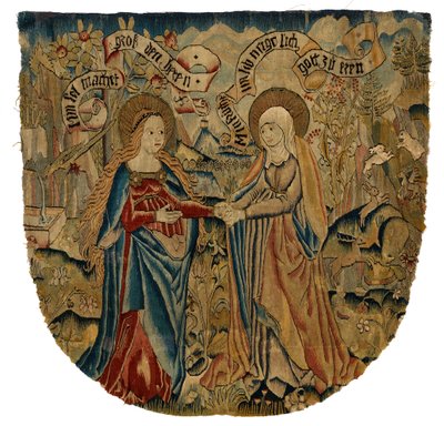 Panel gobelinowy przedstawiający Nawiedzenie, ok. 1500 r. (wełna, jedwab, metal i złoto) autorstwa Swiss School