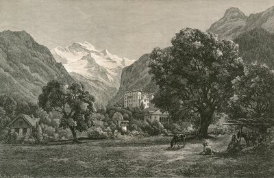 Jungfrau i otwarcie doliny Lauterbrunnen z okolic Interlaken autorstwa Swiss School