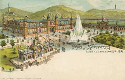Festiwal strzelecki 1895 w Winterthur w Szwajcarii (litografia kolorowa) autorstwa Swiss School