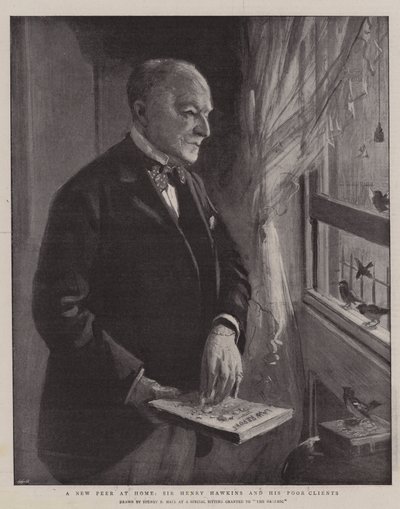 Nowy rówieśnik w domu, Sir Henry Hawkins i jego biedni klienci autorstwa Sydney Prior Hall