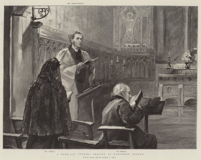 Nabożeństwo wieczorne w dni powszednie w kościele Hawarden autorstwa Sydney Prior Hall