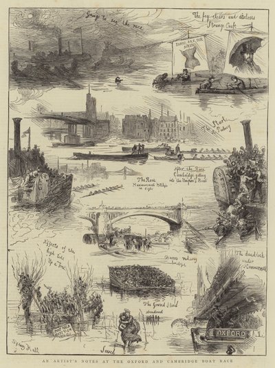Notatki artysty na regatach Oxford i Cambridge Boat Race autorstwa Sydney Prior Hall