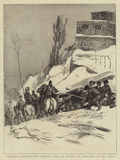 Canadian Sketches, the Dominian Force, a Battery of Artillery on the March  autorstwa Sydney Prior Hall