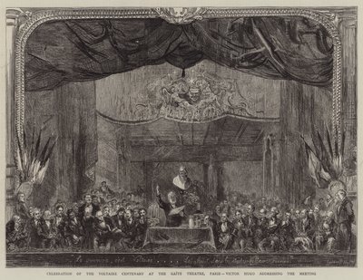 Obchody stulecia Woltera w Gaite Theatre w Paryżu, Victor Hugo przemawiający na spotkaniu autorstwa Sydney Prior Hall