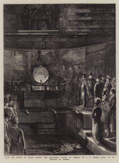 J.E. Książę Walii odlewa statuetkę autorstwa J.E. Boehma, ARA, która zostanie wzniesiona w Bombaju. autorstwa Sydney Prior Hall