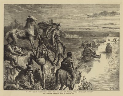 Na Wielkim Północnym Zachodzie z markizem Lorne, XVIII, Przeprawa przez Czarną Stopę autorstwa Sydney Prior Hall