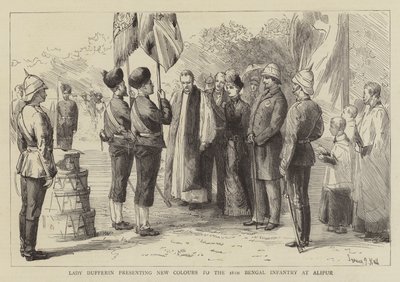 Lady Dufferin wręcza nowe barwy 18 Bengalskiej Piechocie pod Alipur autorstwa Sydney Prior Hall