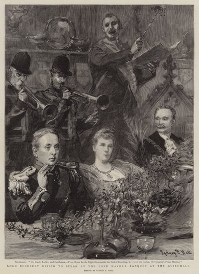 Lord Rosebery wstaje, by przemawiać na bankiecie Lorda Burmistrza w Guildhall autorstwa Sydney Prior Hall