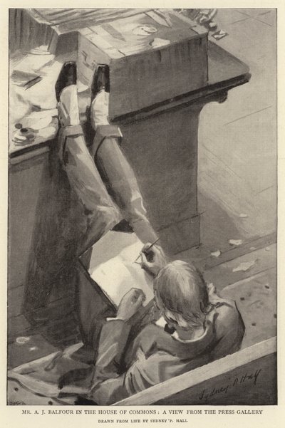 Pan A.J. Balfour w Izbie Gmin, widok z galerii prasowej autorstwa Sydney Prior Hall