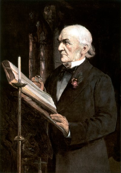 „Pan Gladstone czyta lekcje w kościele Hawarden”, koniec XIX wieku. autorstwa Sydney Prior Hall
