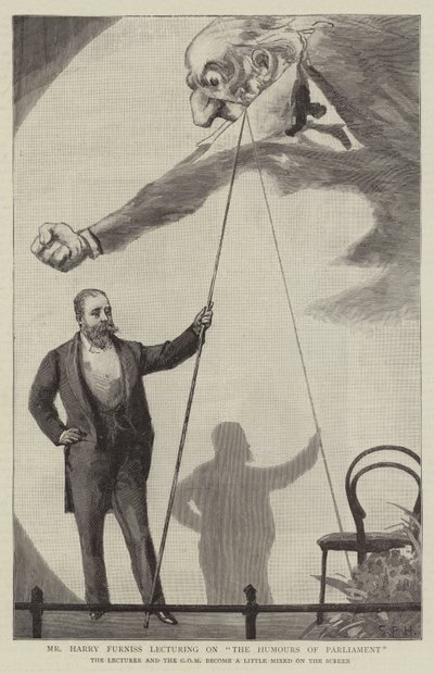 Pan Harry Furniss wykłada na temat Humorów Parlamentu autorstwa Sydney Prior Hall
